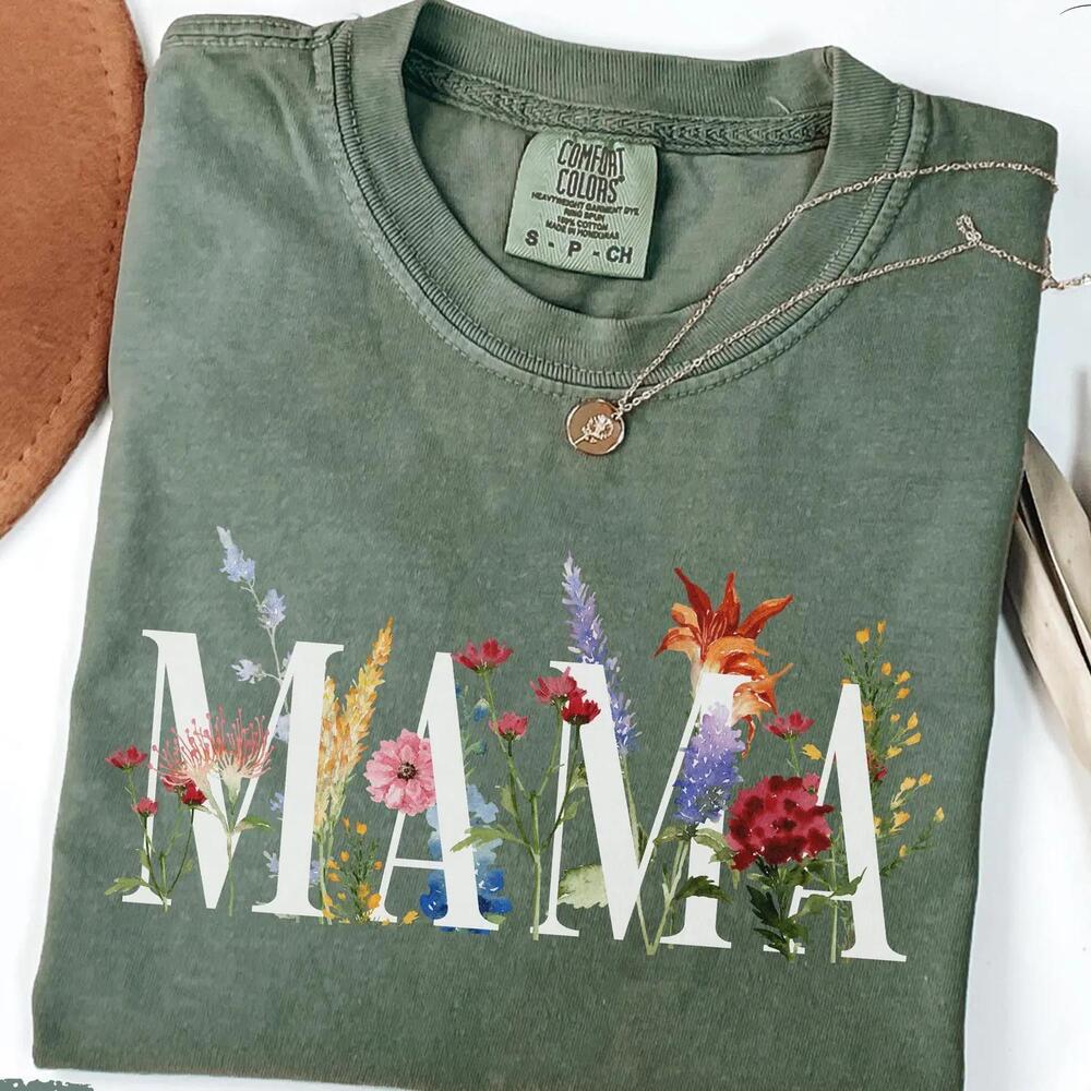 S Floral Mama Shirt, Floral Mama Shirt, Mama T-shirt